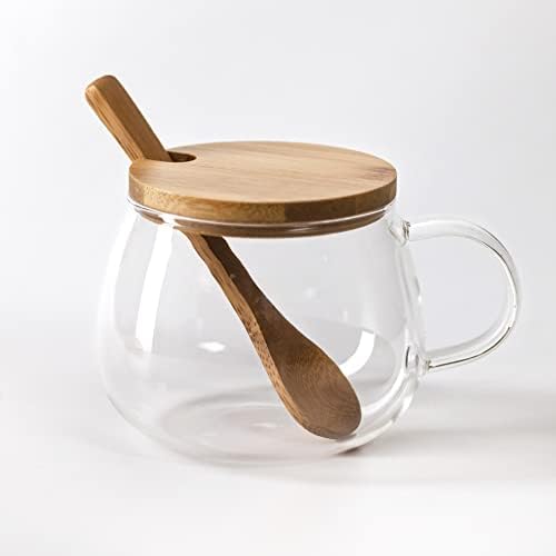 Căni de ceai de cafea cu sticlă Avafort cu capac de bambus și lingură, 12oz