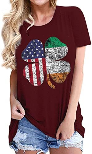 Femei St. Patrick ' s Day Shamrock imprimare trifoi model irlandez mânecă scurtă America pavilion grafic Tricou Pulovere