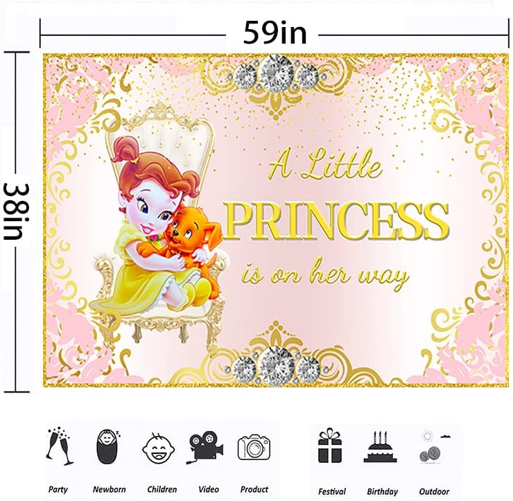 O prințesă Littele este pe drum fundal pentru Baby Shower Party Decoratiuni frumusete si Beast Baby Princess Belle Banner pentru