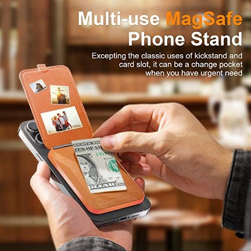 Qilmii compatibil cu portofelul Magsafe Stand pentru Apple, slot pentru card de piele prietenos cu pielea cu kick -ul reglabil
