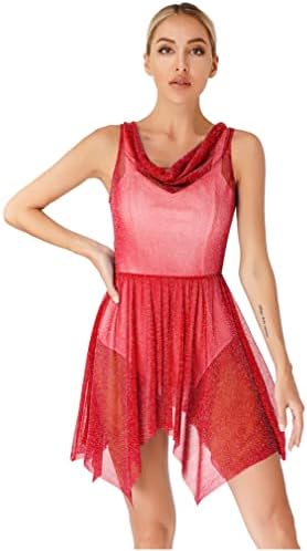 Easyforever Womens Draped Neck Vezi prin plasă strălucitoare Tunică de laudă a dansului rochie de suprapunere asimetrică