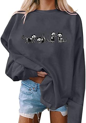 Bluză liberă pentru femei print o Gătră de hanorac liber rotund pentru gât, topuri pulover topuri cu mânecă lungă, cămăși de