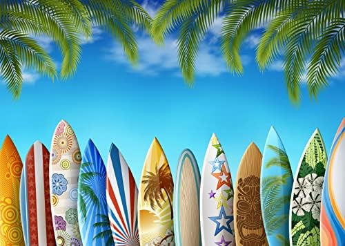 Loccor Fabric 15x10ft Summer Surf Board Beach Party Părtat tematică fundal de surf Tropical Blue Sky Seaside Palm Palm Photography