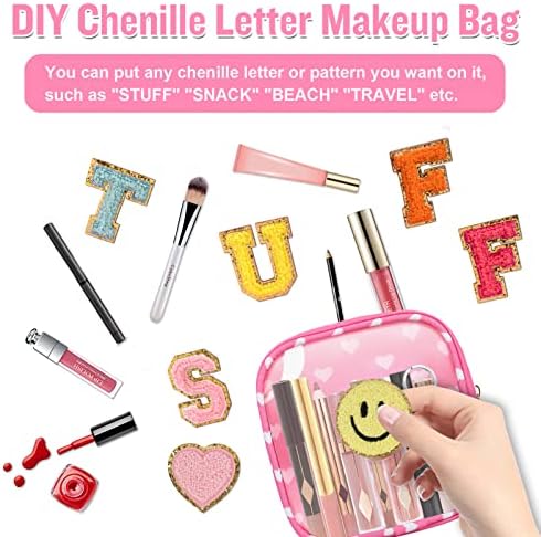 Mini Clear Travel Makeup Organizator Bag pentru poșetă, Samll Preppy Preppy Pink Makeup Geant Puț de pungă cu fermoar cosmetic,