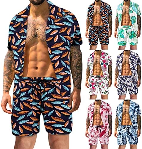 Men Costumele Slim Fit bărbați seturi de vară de primăvară seturi de plajă casual tropical tropical casual în jos cu mânecă