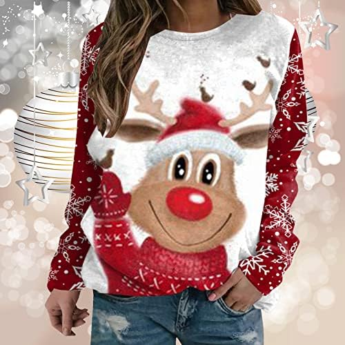 BEUU elan și fulgi de zăpadă tricouri de Crăciun cămăși de Crăciun pentru femei casual cu mânecă lungă cu gât rotund tricouri