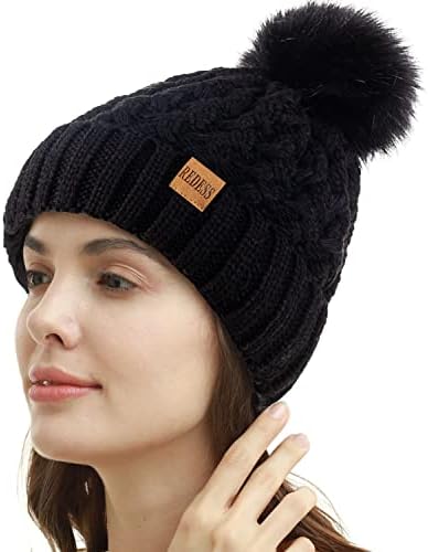 Răzuie femeile de iarnă pompom pălărie beanie pălării calde căptușite, cu zăpadă groasă de zăpadă, capac încrucișat pentru