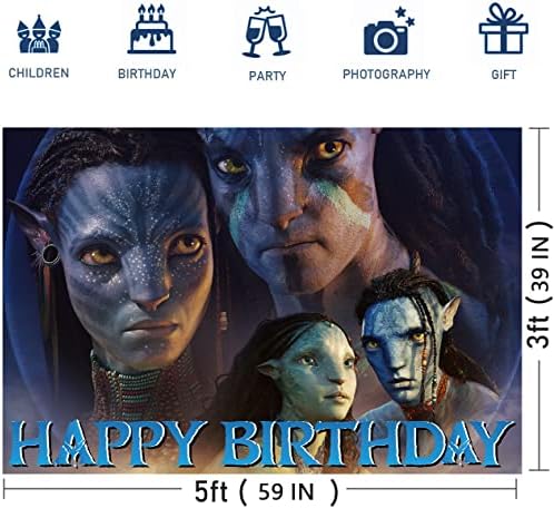 Avatar Happy Birthday background, 5x3ft Avatar Birthday Party Decoratiuni Happy Birthday Banner Blue Water Party Consumabile