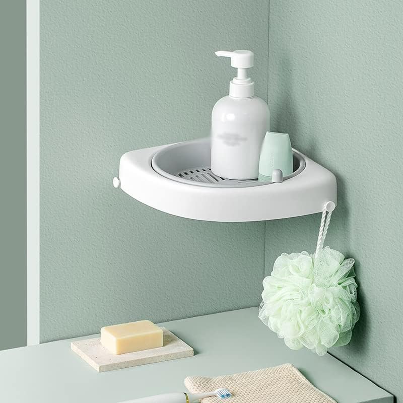 Eyhlkm rafturi de raft pentru baie rotabilă fără găur, montare pe perete colț raft raft de depozitare suport pentru șampon