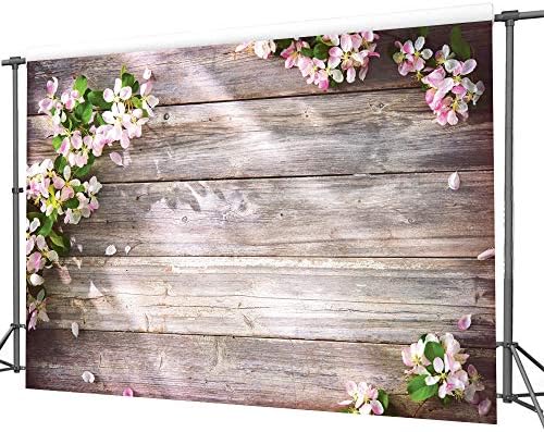 LYWYGG 7x5ft fotografie de primăvară fundaluri Foto Studio recuzită scânduri de lemn și flori temă fotografie fundal CP-131
