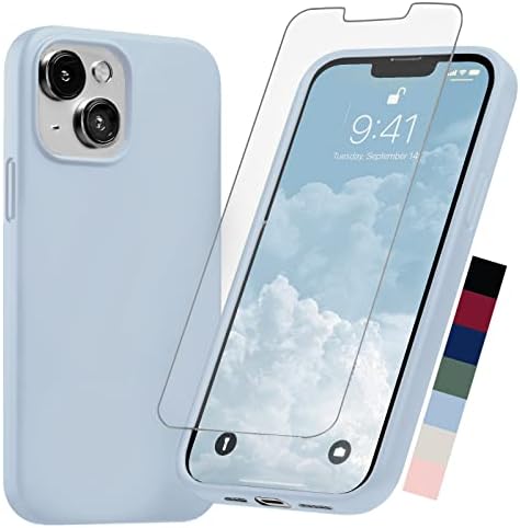 Alocase compatibil cu siliconul albastru deschis iPhone 13 cu protector de ecran [6ft picătură testat] Capacul telefonului