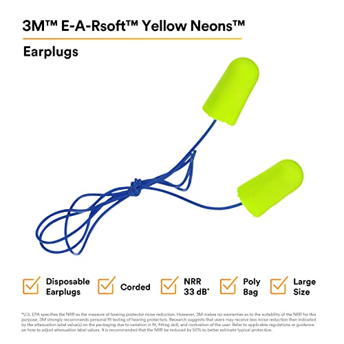 3M E-A-RSOFT Neons Yellow Neons dopuri 311-1251, cordate, pungă poli, dimensiuni mari, 2000 pereche/carcasă