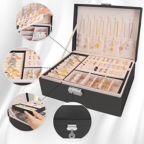 Cutie de bijuterii MRMOSY pentru femei Fete organizator de bijuterii cutie de depozitare 2 straturi afișaj din piele PU cu