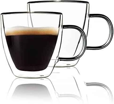 Căni de cafea din sticlă UpNew Style, 5,4 uncie, căni de cafea, Căni de cafea din sticlă cu perete dublu, căni de cafea set