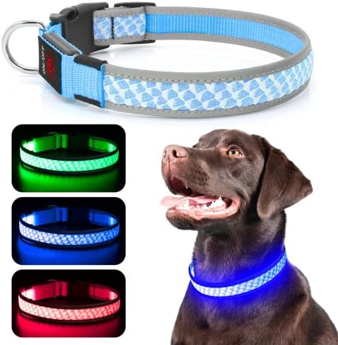 Guler de câine luminos luminat, lumini de guler cu led reîncărcabile USB, guler reglabil de mesh moale de siguranță pentru