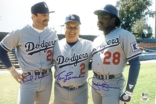 Kirk Gibson, Tommy Lasorda, Pedro Guerrero semnat 12x18 Photo Dodgers BAS PSA - Fotografii MLB autografate