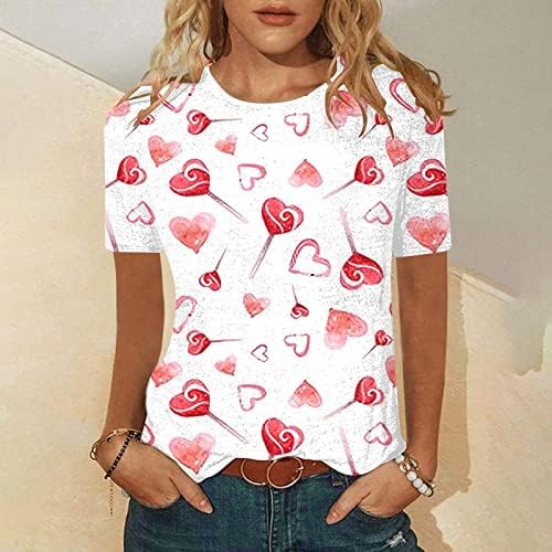 Cămașă de bluză pentru femei Fall Fall Summer cu mânecă scurtă Bumbac Crewneck Graphic Brunch Bluză de Ziua Îndrăgostiților