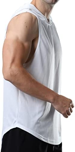 ROGUDUA Bărbați cu glugă Rezervor de top Rapid uscat musculare Gym Tricouri antrenament fără mâneci Hoodie
