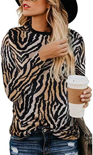 Andongnywell femei Casual Leopard Print Topuri Maneca lunga tricou bluza echipajul gât Crăciun imprimare Top