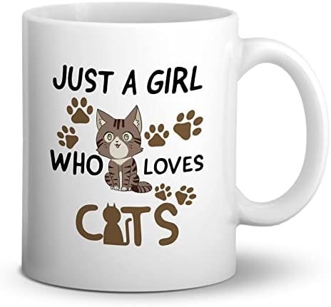 DOTAIN doar o fată care iubește pisicile cană ceramică - 11 uncii Cute Cat Kitty and Paw prints cafea lapte ceai cană ceașcă,