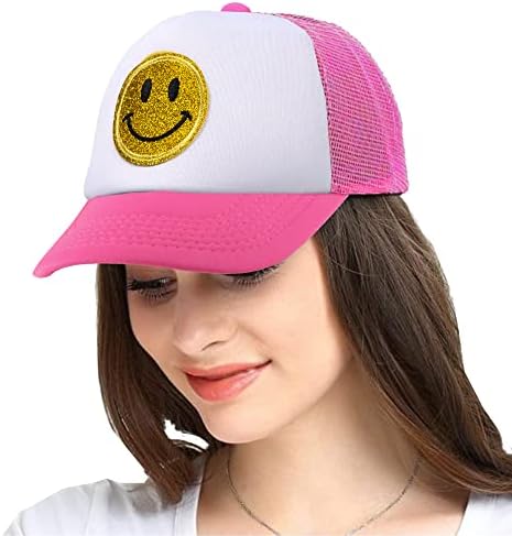 UTOWO Mesh-Back Preppy Baseball Cap pentru femei Crown spuma Smiley Face Trucker Hat Snapback reglabil Tata pălărie pentru