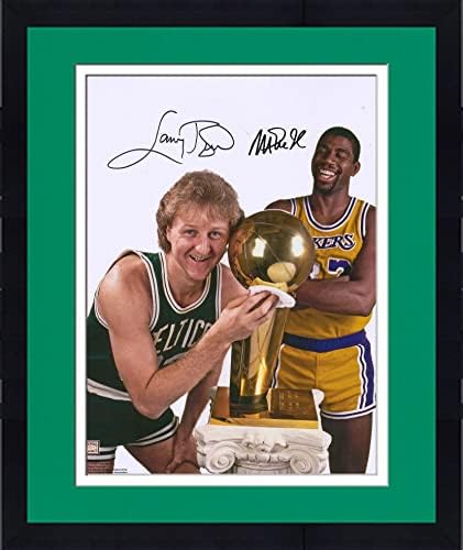Framed Magic Johnson & Larry Bird Autographated 16 x 20 Laughing With Trophy Fotografie - Fotografii NBA autografate