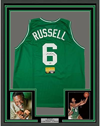 Încadrat autografat/semnat Bill Russell 33x42 Boston Green Basketball Jersey Hollywood Collectbles Coa