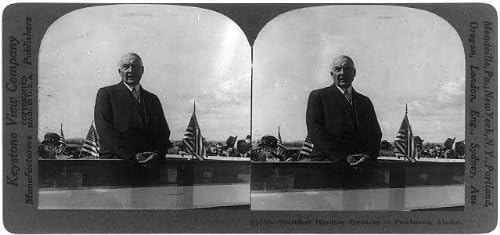 Fotografia HistoricalFindings: Fotografie a stereografului, președintele Harding vorbind la Fairbanks, Alaska, AK, c1923