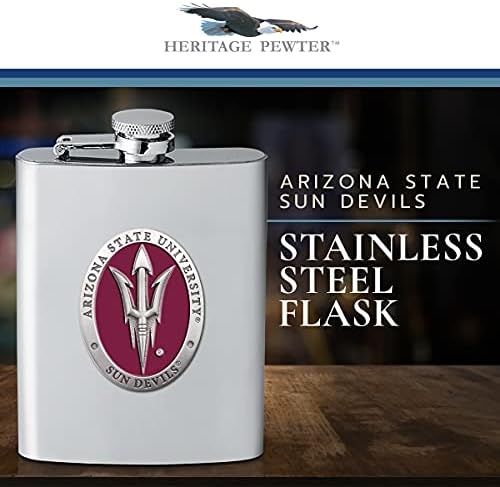 Heritage Pewter Arizona State Flask / 8 Uncie Lichior Flask Container-Oțel Inoxidabil / Incrustații Metalice Din Cositor Alma