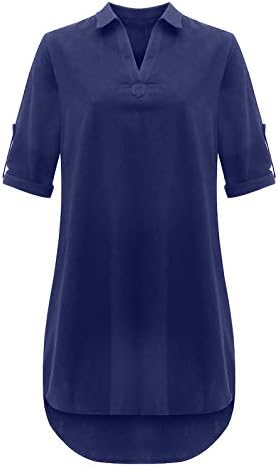 Femei Camasa Rochie Plus Dimensiune Laminate Maneca Butoane V Gât T-Shirt Rochii Rândul Său, În Jos Guler Bumbac Lenjerie Rochie