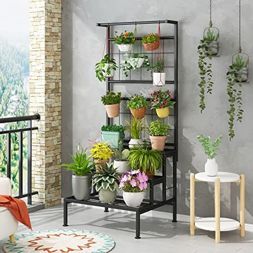 Stand de plante Sorcedas Stand 3-Tier Hanging Organizator de ghivece Flori Purtă multiplă Flori Suport pentru interior în aer