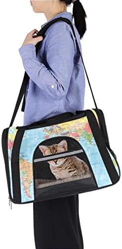Purtător de animale de companie,geantă portabilă pliabilă de călătorie pliabilă cu fețe moi, model colorat de hartă a lumii