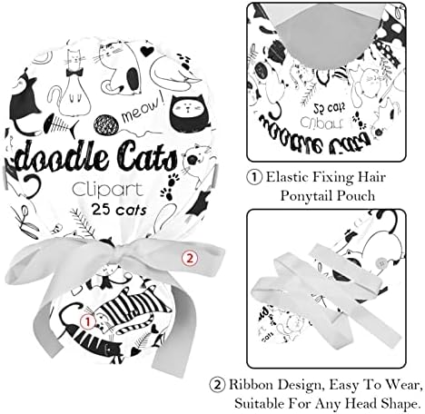 Drăguț Doodle pisici amuzant model de lucru capac cu butoane parul lung panglica elastica Cravată înapoi pălărie pentru femei